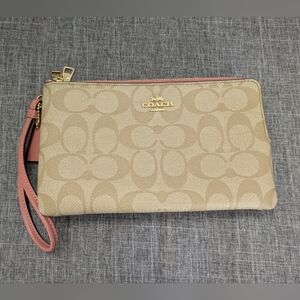 Coach Beige and Pink Wristlet (F16109)
